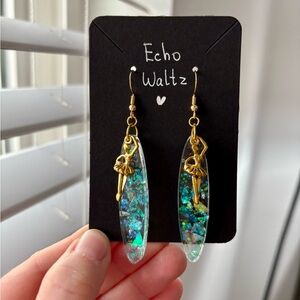 Echo Waltz Earrings Handmade Resin Oval Earrings with Ballerina Glitter Jewelry